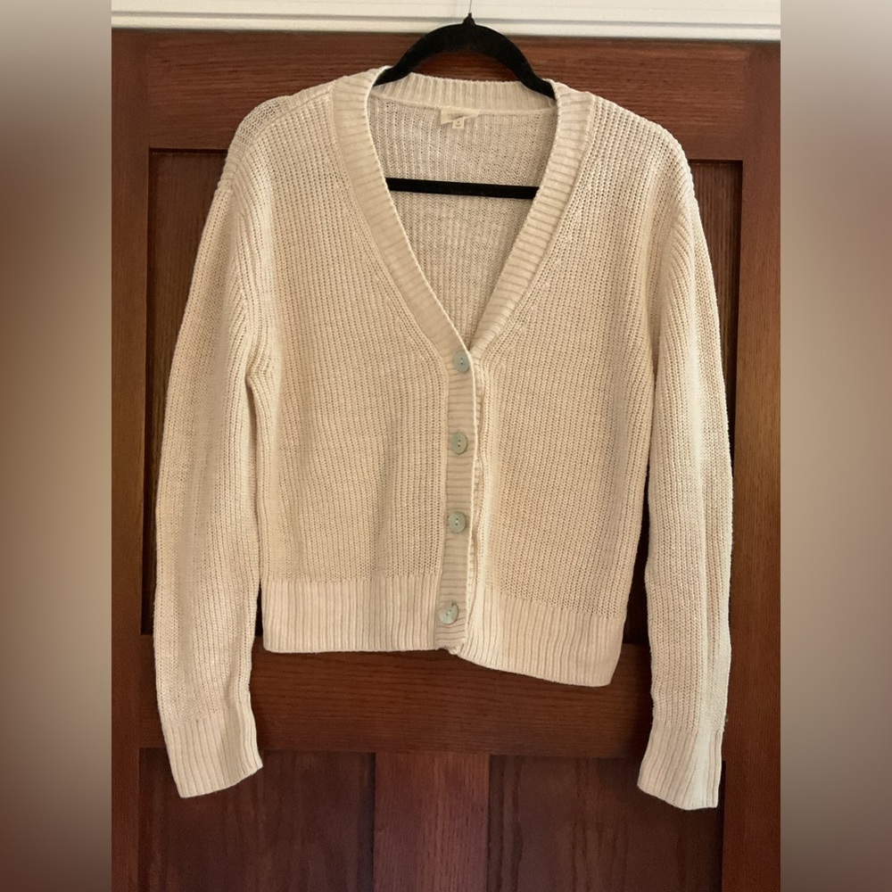 Faherty Natural Linen Organic Cotton V-Neck Button Front Short Cardigan Sweater